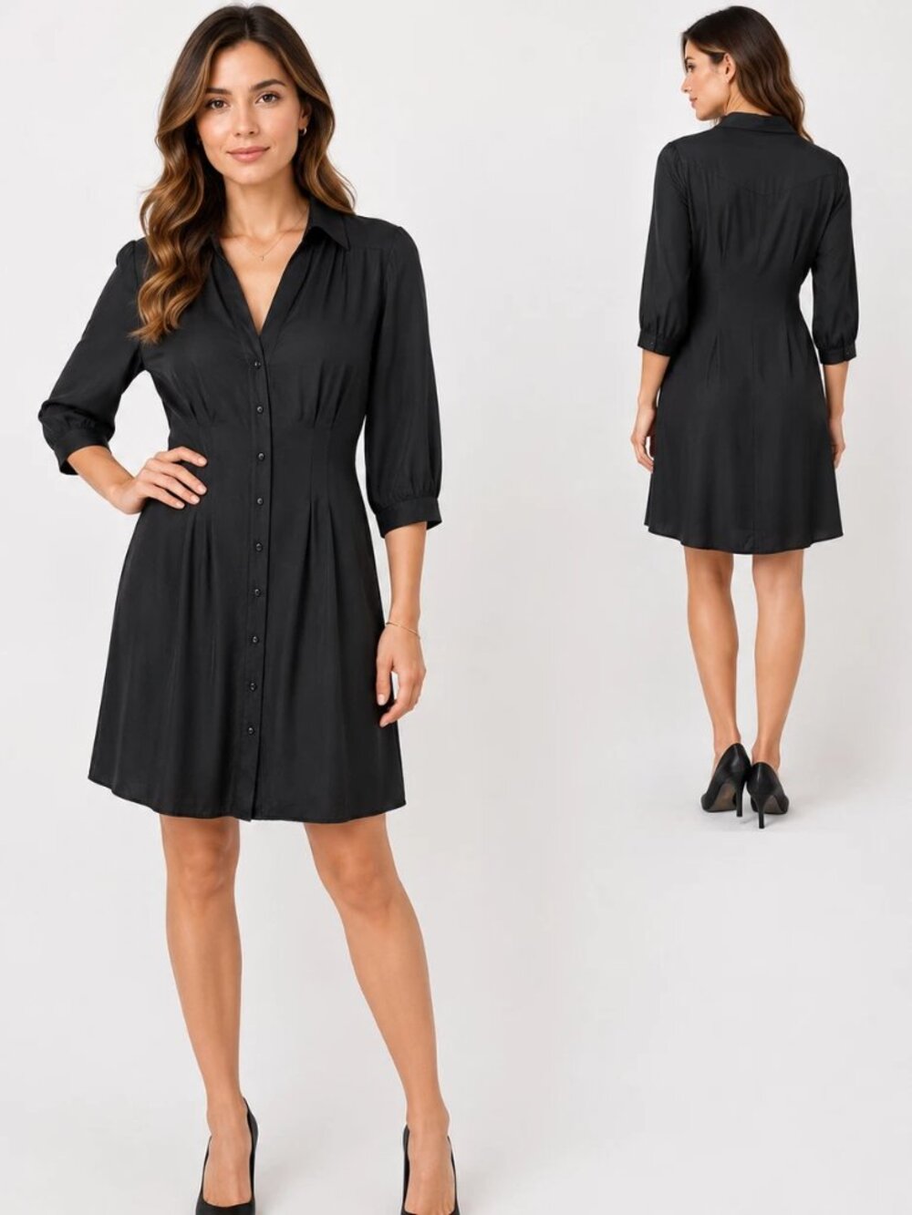 Anthropologie Pins & Needles 100% Silk Black Shirt Dress S Quiet Luxury Chic